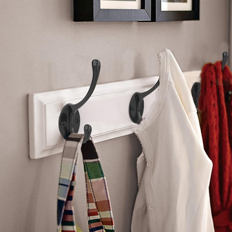 PRIGVOT Heavy-Duty Metal Coat Hooks for Wall, 10-Pack Black Wall Mounted Hooks with 20 Screws, Double Robe Hooks for Coat, Hat, Robe, Towel, Entryway, Bathroom, Kitchen - Image 5